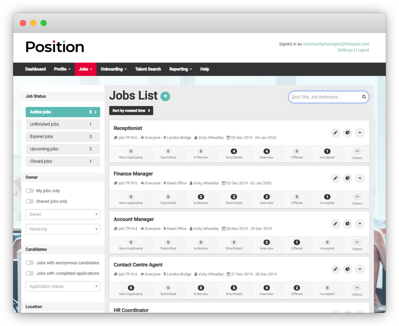 Jobs List - Browser